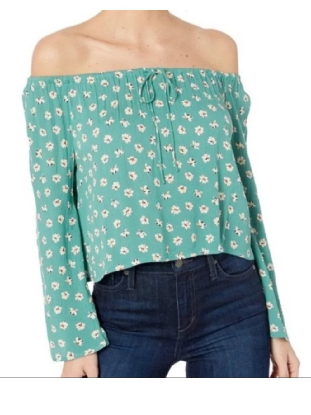 Billabong Off-Shoulder Teal Floral Crop Top size small